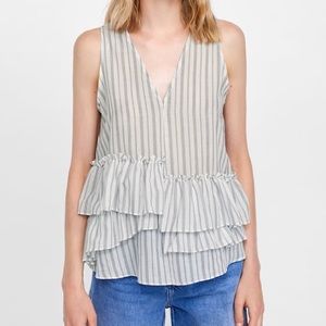 NWT Zara V-neck Ruffle Striped Top
